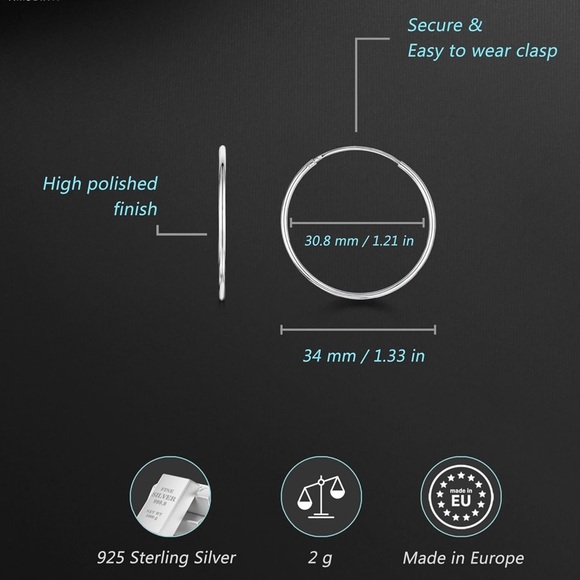 Sterling Silver 30mm Endless Hoop Earrings - Picture 3 of 5